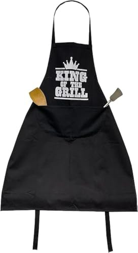 BITALY Grillschürze mit Taschen, schwarz, King of the Grill, Einheitsgröße, Geschenkidee für Männer, Backen, Garten, Restaurant