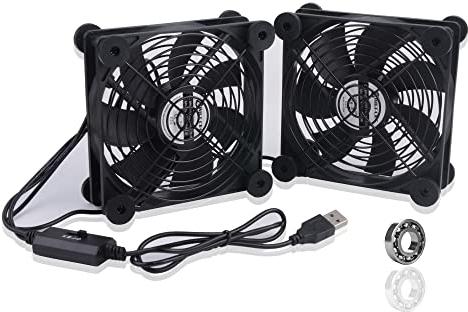 BRIEFCEC USB Fan 120mm 2 In 1 Computer Fan 5V Fan 1500RPM 55CFM Dual USB PC Fans Cooling Radiator with Black Metal Grill Double Fans for Laptop / PS4 / TV Box/AV Cabint 12cm(2 in 1 With Control, 1Set)