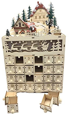F Fityle Calendario 'Avvento in legno di Natale Casa con 24 cassetti e led conto rovescia per la decorazione di Natale piccoli
