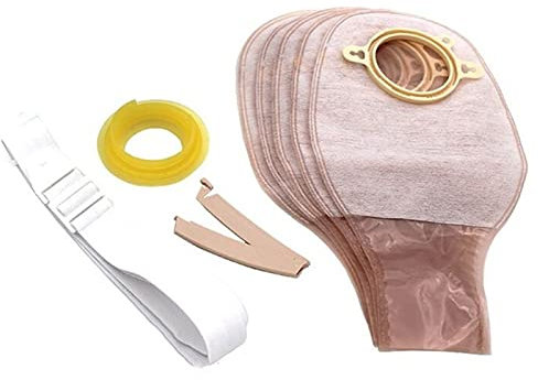 YUNZHIDUAN Zweiteiliger Stomabeutel, 5 Stück Stomabeutel, Stomazubehör mit Klemmverschluss, Vlies-Zwischenschicht-Silikondichtung, einteiliger entleerbarer Stomabeutel für die Ileostomie-Stomapflege