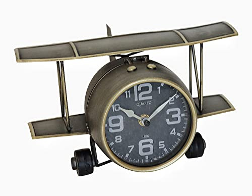 Tenfuju Flugzeug-Metall-Tischuhr, industrielle Heimdekoration, Akzente für Kaminsims, Regal, Schreibtisch oder jede Tischplatte, batteriebetrieben, keine Batterie im Lieferumfang enthalten