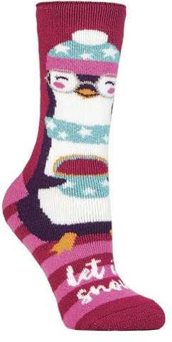 HEAT HOLDERS Ladies Winter Christmas Socks Lite | Novelty Design Cuddly Xmas Socks for Women (4-8, Xmas Penguin)