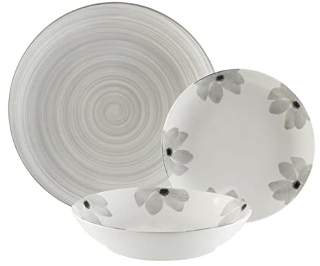 VAJILLA 18 P. FLORES GRIS