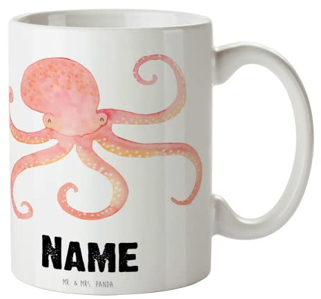 Mr. & Mrs. Panda tasse personalisierbar Tintenfisch - Personalisierte Geschenke, Ozean, personalisierbare, Kaffeebecher personalisiert, Wasser, Meer, Tiere, Krake, Meerestier, Kaffeetasse