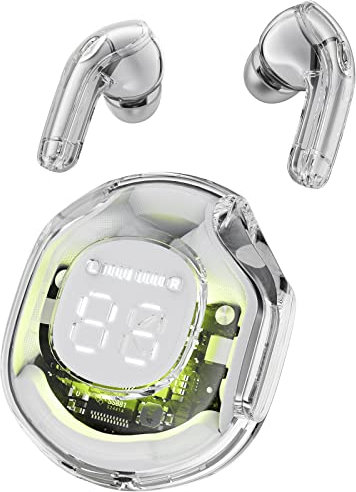 ACEFAST T8 Ecouteurs Bluetooth sans Fil, Oreillette Intra-Auriculaire avec ENC Réduction de Bruit e HiFi Stéréo, Casque Transparente avec Écran LED, Contrôle Tactile Sport Écouteur, Grey