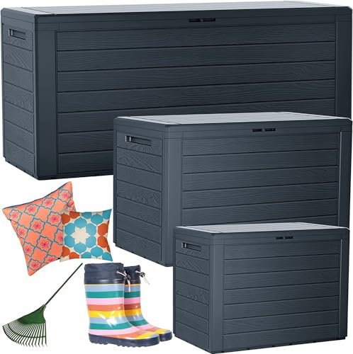 STORM TRADING GROUP Garden Storage Boxes Furniture 140L Medium, 190L Large, 280L Extra Large - Multipurpose Box Cushions/Wellies/Logs/Coal/ Tools (190 Litre, 2 Boxes), Anthracite Grey