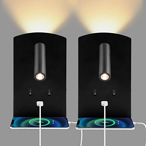 LED Leselampe Wandlampe 2pcs, Leseleuchte am Bett mit mit Handyablage, Verstellbare Wandleuchte am Bett, mit USB-Ladeanschluss und Schalter, Wandleuchten für den Flur(Warmes Licht 3W + 9W) (Schwarz)