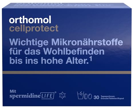 Orthomol Cellprotect - für das Wohlbefinden bis ins hohe Alter - mit Spermidin, Coenzym Q10 und Polyphenole - Granulat/Tabletten/Kapsel, 30 g Tagesportionen