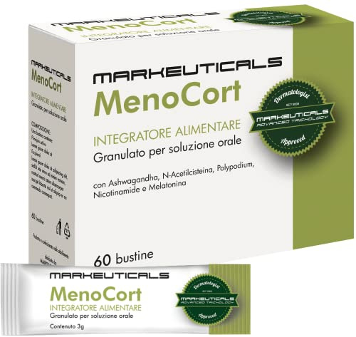 Markeuticals MenoCort Integratore alimentare utile per la gestione delle patologie tricologiche causate dallo lo stress e dagli stati psico emotivi alterati.