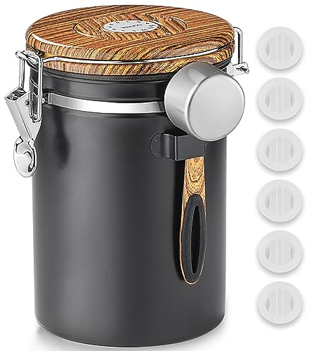 shoxil 1800ml Coffee Canister Coffee Bean Storage Airtight Containers Stainless Steel Kitchen Food Storage Container with Date Tracker and Scoop for Ground coffee, Beans, Tea, Sugar, Flour, Cereal
