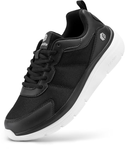 FitVille Scarpe Uomo Pianta Larga Comode Camminata Sneakers Casual Leggere Ginnastica Traspirante Scarpe per Piedi Gonfi Nero Bianco 44 EU X-Larga