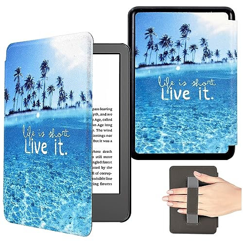 BYCeKe for 6 Kindle Paperwhite Case 2016 2015 2013 2012 Release (Model NO: EY21 / DP75SDI) Slim Leather Case Lightweight Cover Shell with Auto Wake/Sleep Fit 6 inch Kindle Paperwhite 1/2/3,Blue Beach