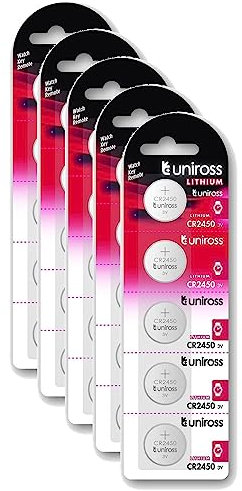 Uniross Pack de 5 x 5 Piles Lithium CR2450, 3V