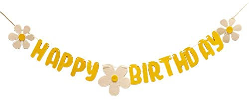 Neue Babyparty Daisy Happy Birthday Banner Weiß Blumengirlande Geburtstag Dekoration Happy Sign Flagge Gelbe Gänseblümchen Q2F2 Geburtstag