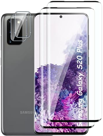 Fyqzio [2+2 Pièces Verre Trempé Pour Samsung Galaxy S20 Plus et Caméra Arrière Protecteur,Sans Bulles,9H Dureté,Anti-Rayures,3D Couverture,HD Film Protection Ecran pour Samsung Galaxy S20 Plus