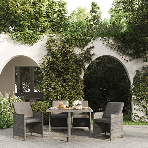 BaraSh 5-TLG. Garten-Essgruppe mit Auflagen GartenmöBel Set Outdoor Furniture Gartentisch Mit StüHlen Set Garten Essgruppe Poly Rattan Grau