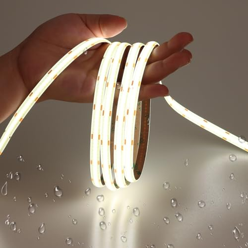 JOYLIT 12V COB LED Streifen 6M Wasserdicht IP65 5000K Weiss CRI 93+, 320LEDs/M Punktlos Uniform Hell LED Strip, Dimmbar Selbstklebend Bandlicht für Küche Kabinett (Nur LED Streifen)