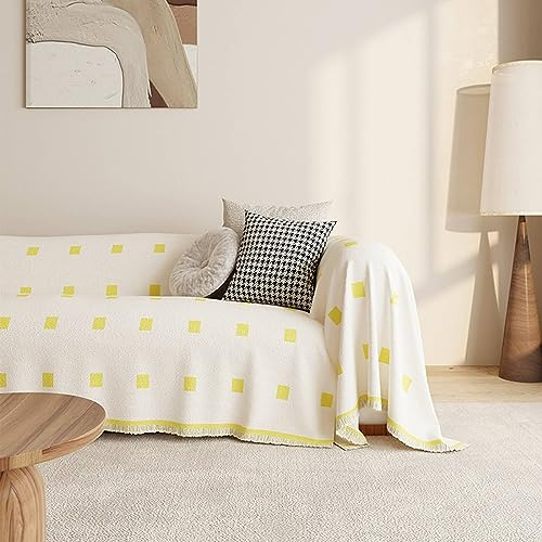 Gualiy Sofa Überzug 180x380cm, Geometrisch Quadrat Muster Bezug Sofa 4 Sitzer Sofahusse Kratzfest Gelb Sofa Überzug für Ledersofa