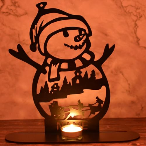 Schneemann Teelichthalter personalisierte Merry Christmas Weihnachten Kerzenständer,Kerzenhalter Tischdeko Deko,Weihnachtsdekoration mit Namen Geschenke Aus MDF Holz Idee