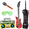 Aufblasbare Instrumente, 5 Stück Aufblasbare Rock Star Toy Set, Aufblasbare Radio 80er, Aufblasbare Mikrofon Telefon Luftgitarren Luftballons, Jalousien Sonnenbrille für Rock Pool Party Deko