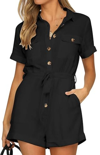 Vetinee Black Jumpsuits for Women One Piece Jumpsuit Jumpsuit Women Wide Leg Jumpsuit Dress Romper With Pockets And Shorts Black Women’S Romper Size X-Large Fits UK Size 20 - UK Size 22