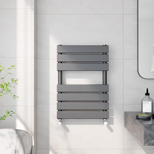 EMKE Towel Radiator 65 x 45 cm, Heated Towel Rail for Bathrooms, Modern Flat Panel Towel Rail Radiator Versatile Wall Mounted Bathroom Radiators Anthracite