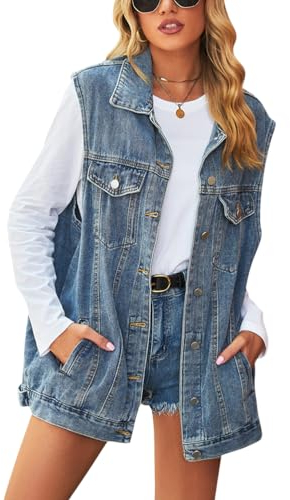 shownicer Gilet in Jeans Donna Giacca in Denim Lavato retrò Gilet in Denim Oversize Giacca Senza Maniche con Cappuccio Gilet Primavera Estate Giacca Jeans A Blu XS