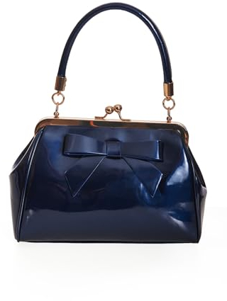 Banned Retro Handtasche California Vintage Navy Blau Lack Schleife Henkeltasche