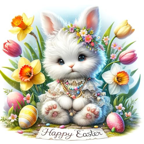 BIOSA 5D-Diamantgemälde zum Selbermachen, runder Bohrer, fröhlicher Osterhase, Heimdekoration, 30 x 30 cm