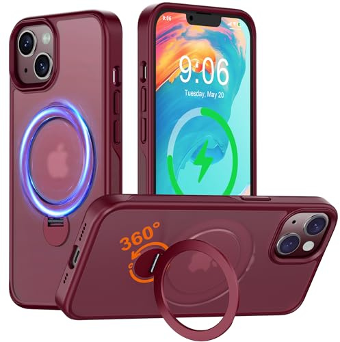 Multi-in-1 [Magnetic+ KickStand+ Ring Holder] for iPhone 13 Case/ iPhone 14 Case, Compatible with MagSafe, 360° Rotatable Stand with Military Shockproof Silicone Frame Protection Magnetic Cover, Red