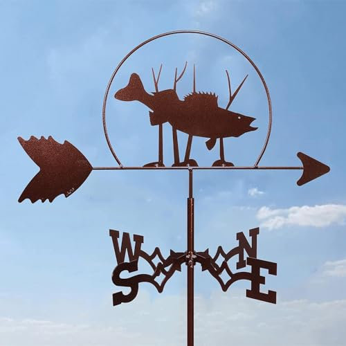 Girouette à poisson avec support de toit, girouette décorative pour jardin, jardin, cour, outil de mesure professionnel (poisson 3)