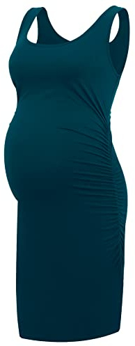 Smallshow Women's Maternity Dress Sleeveless Ruched Pregnancy Clothes Summer,Teal,XL