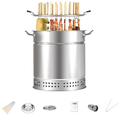 GLDWEY Tragbare Holzkohlegrills Vertikaler BBQ Hängeofen Rauchfreies Grillfass Grill mit Großem Fassungsvermögen Edelstahl Split Ofen 360° Rundum Röstöl Holzkohle Trennung 20-28pcs(Size:41x36cm)
