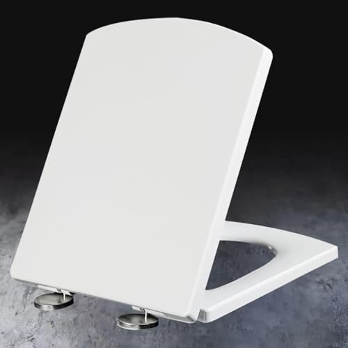 Absenkbare Toilettendeckel Softclose Eckig Klodeckel Toilettensitz Klodeckel Duroplast mit Quick Release Klodeckel Top-Installation Abnehmbar,white-37 * 47cm