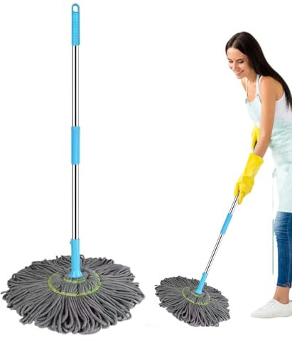 Balai de nettoyage pour sols durs – Balai rotatif 2 en 1 réglable en fibre fine à 360 degrés, balai auto-rotatif déshydraté, multifonctionnel pour le nettoyage des murs