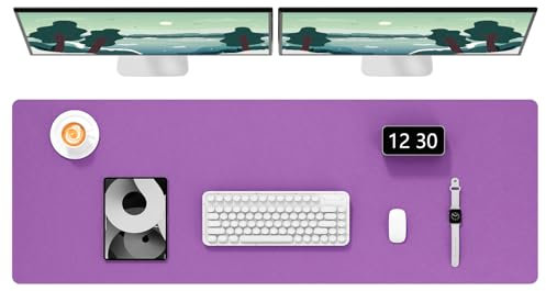 Desk Pad, 48 x 17 PU Leather Desk Mat, XXXL Extended Mouse Pad, Waterproof Desk Blotter Protector, Ultra Thin Large Laptop Keyboard Mat, Non-Slip Desk Writing Pad for Office Home, Purple