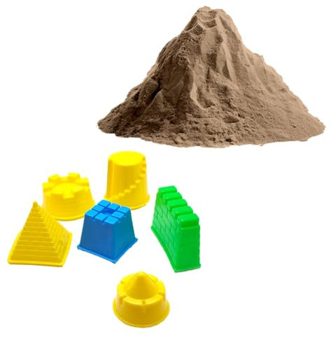 BullTek Natürlicher Kinetiksand, 500 g, mit 6 Formen für Kinder, kreatives Set mit sensorischem Sand, einfach zu formen, nicht trocken, für Kunstaktivitäten und pädagogische Geschenke (braun)
