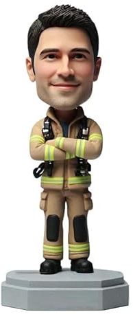 mydedor Individuelle Wackelkopf-Figur, Feuerwehrmann-Uniform, benutzerdefinierter Wackelkopf, personalisierte Skulptur, Geschenk für Mann