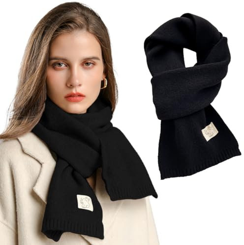 Xifrika Damen-Strickschal ohne Fransen in der Farbe Schwarz – Weich, Warm, Elegant und Kratzfrei. Winterschal in Größe 160x20 cm für den Alltag.