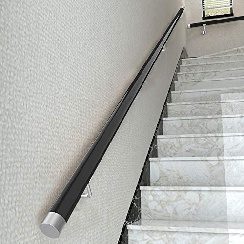 Black Non slip Wooden Handrails for Stairs with Fittings Indoor Loft Railings and Corridor Support Rod 100cm Length