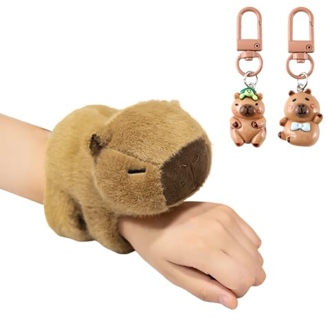 FDGGT 1 Bracelet Capybara Et 2 Porte-Clés Capybara, Bracelets De Dessins Animés Mignons, Bracelets en Peluche, Bracelets pour Enfants