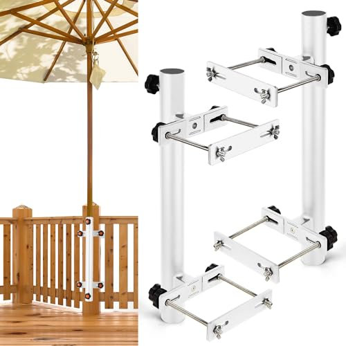 Patio Umbrella Holder, Heavy Duty Deck Umbrella Mount, Umbrella Holder for Deck Railing, Deck Mount Umbrella Holder, Umbrella Deck Mount, Deck Umbrella Holder, Umbrella Clamp for Deck (White - Set 2)