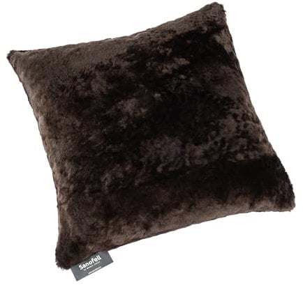 Sanofell by Werner Christ Lammfell-Kissenbezug Salto FL – Lodengrün/Dunkelbraun, 40 x 40 cm – ungeschorenes Lammfell & Lodenstoff, maschinenwaschbar, dekoratives Kissen für Couch & Bett, ohne Inlett