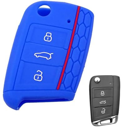 ZAPYVET Coque en Silicone for clé à 3 Boutons, for VW, for Golf, 7 MK7, for Skoda, for Octavia, Combi, for Seat, Leon, Ibiza, CUPTRA Étui de Protection pour Porte-clés(Dark Blue)