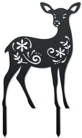 WADORN Hirsch Metall Outdoor Statuen Silhouette Dekorative Gartenstecker Aus Metall Mit Rentier Motiv Lustige Tier/Blumen Silhouette Außendekoration Für Garten Hinterhof Terrasse Rasen