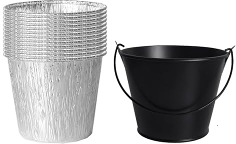 12 Stück Fetteimer Liner und 1 Packung schwarzer Eimer Grillzubehör Fettauffangbehälter Cup Liner für Traeger Traeger Pro Serie, Pit Boss, Pellets Smoke, Grillzubehör Abtropfschale Liner
