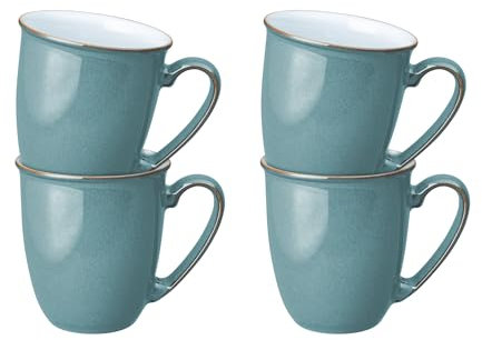 Denby - Azure Coffee Mug Set of 4-300ml Capacity, Dishwasher & Microwave Safe Crockery - Handcrafted Aqua Ceramic Stoneware Glaze Mug - Chip Resistant Hot Drink Coffee, Tea Mugs - L12xW9xH10cm