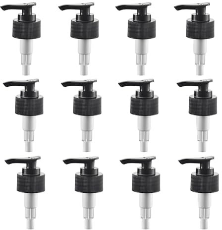 Lot de 12 têtes de pompe à savon en plastique noir de rechange pour bouteilles à col fileté 24/410 compatibles avec les distributeurs de savon, lotion, shampooing, liquide