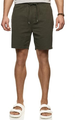 Indicode Herren INAlizzo Shorts aus Seersucker | Herrenshorts Freizeitshorts gestreift Army, S