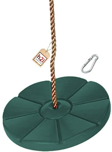 h2i Tellerschaukel aus wetterfestem Kunststoff | Robustes Design & anpassbare Schaukelhöhe | Kinderschaukel mit Halteseil & Karabiner l Schaukel für Outdoor & Indoor | dunkelgrün